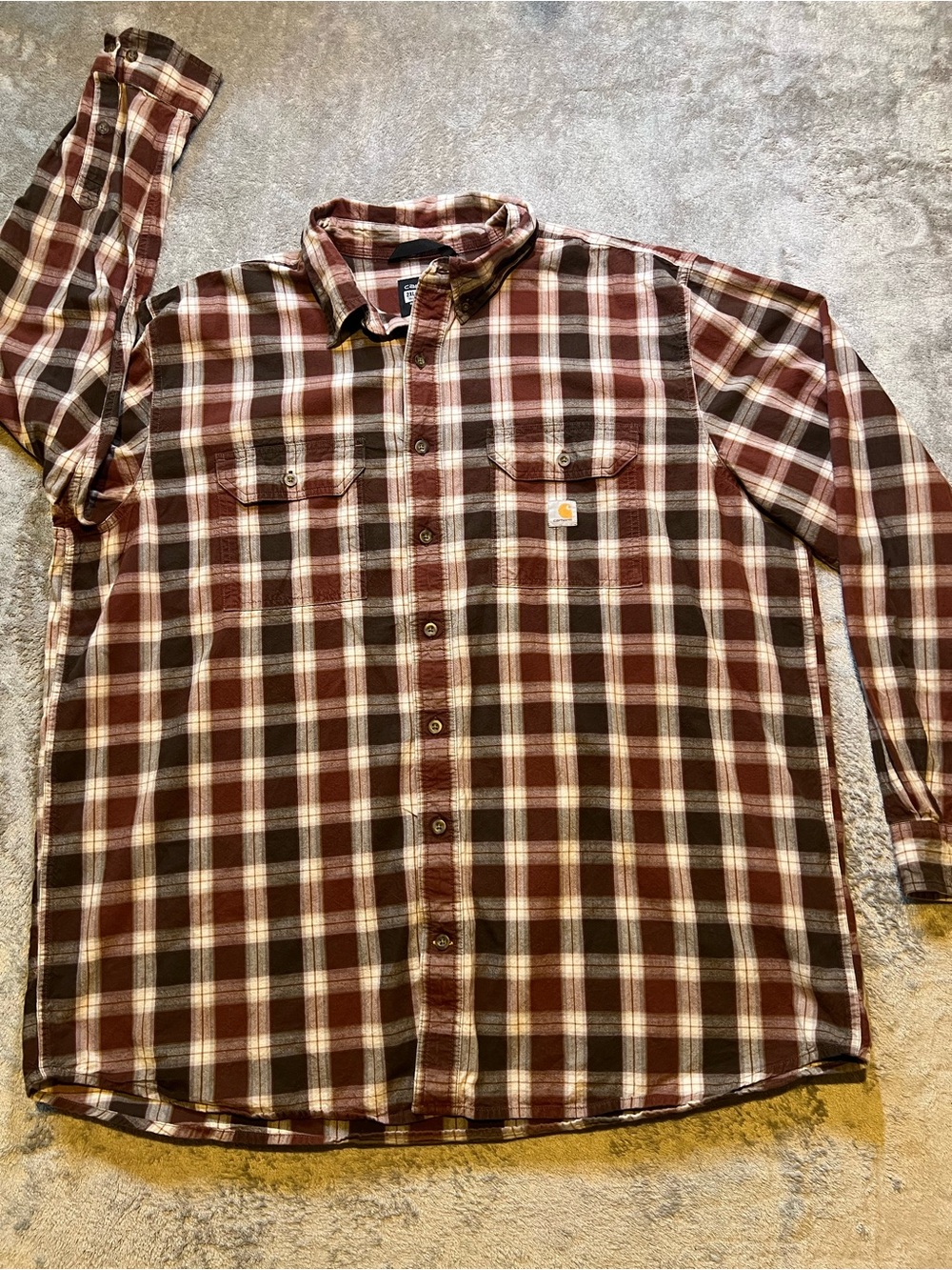 Carhartt Men's Brown White and Black Plaid Flannel Shirt